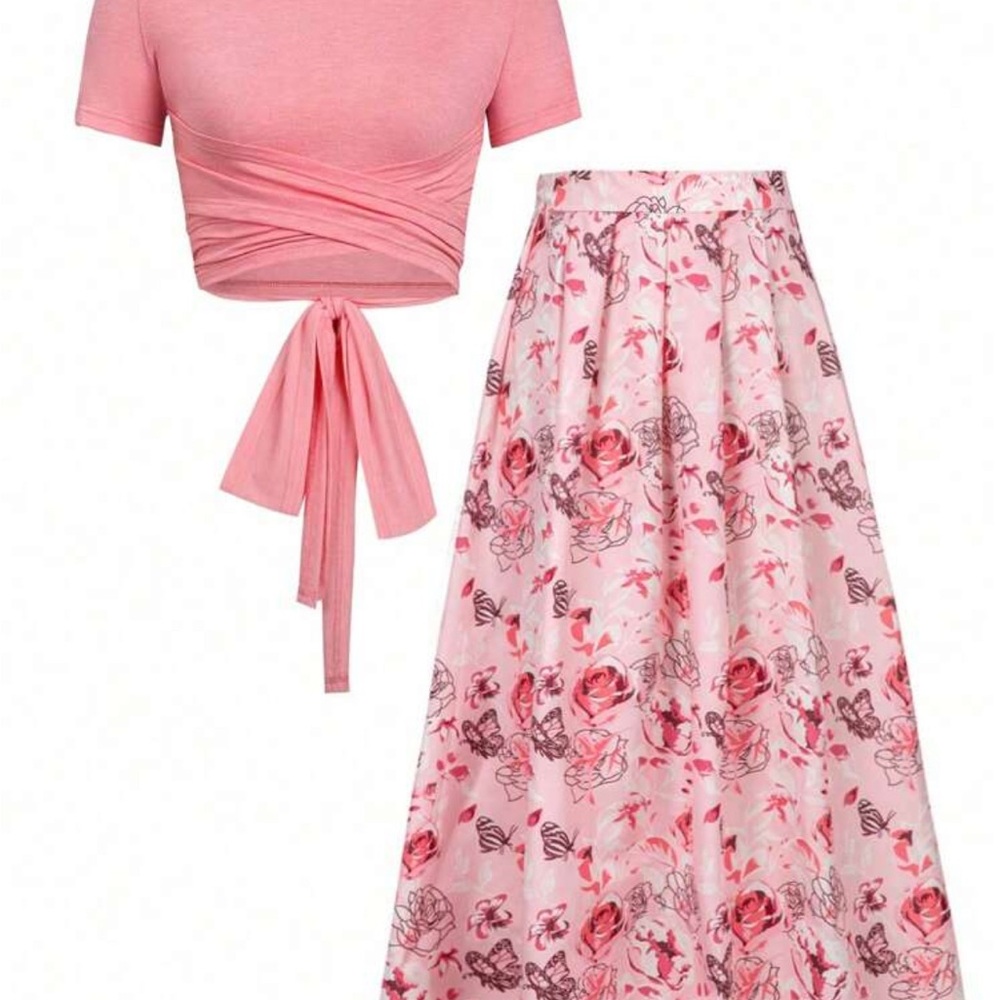 SHEIN Pink Maxi A-Line Skirt Set